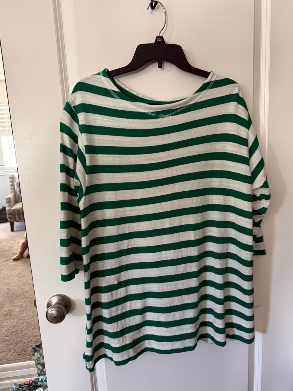 Striped Green and White Women’s Boatneck Top Lane Bryant
